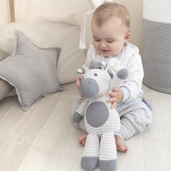 LIVING TEXTILES ZAC ZEBRA Knitted Toy Rattle | Baby Gift | Newborn Keepsake - Picture 1 of 9